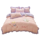 Хлопковый мультяшный комплект для школьников, пододеяльник, простыня, с вышивкой, 3 предмета, 4 предмета