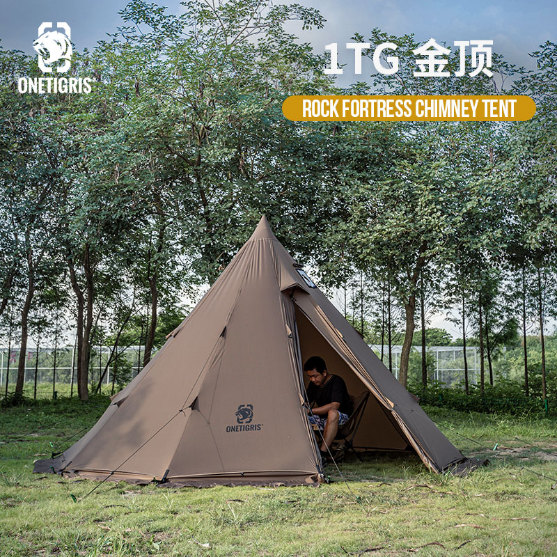 One Tiger Large Pyramid Tent Multiman Outdoor Campsite Delicate Camping Rain Protection 3-6 People Camping Chimney Tent
