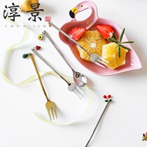 Good looking complementary fruit small spoon mini cute girl heart dessert spoon exquisite Japanese hipster fork spoon