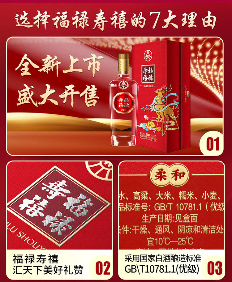 五粮液总厂生产 福禄寿禧 52度浓香型白酒 500ml*2瓶 礼盒装 图16
