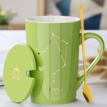 Creative personality ceramic mug with lid spoon cup Trend couple drinking cup Household coffee cup Mens and womens tea cup