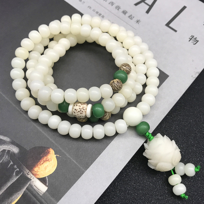 Original natural white jade Bodhi root bracelet high density natural Shunbai 108 white jade Bodhi Buddha beads bracelet necklace