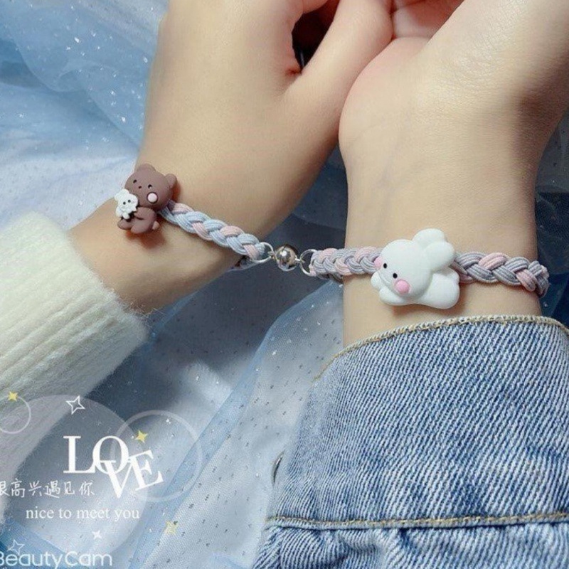New Magnetic Suction Couple Bracelet Girlfriend Hand Girl Korean Version Cute Ins Small Rubber Band to Send Boyfriend a Pair
