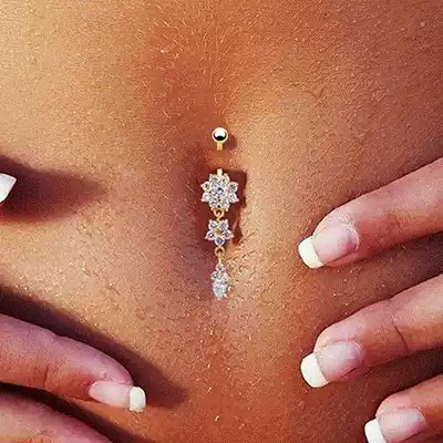 snow flower cubic zirconia bar belly button navel ring golde