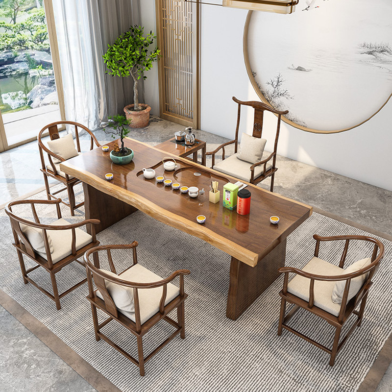 Solid wood large plate tea table New Chinese style combined Zen tea table and chairs office Home tea table tea set Set of tea table
