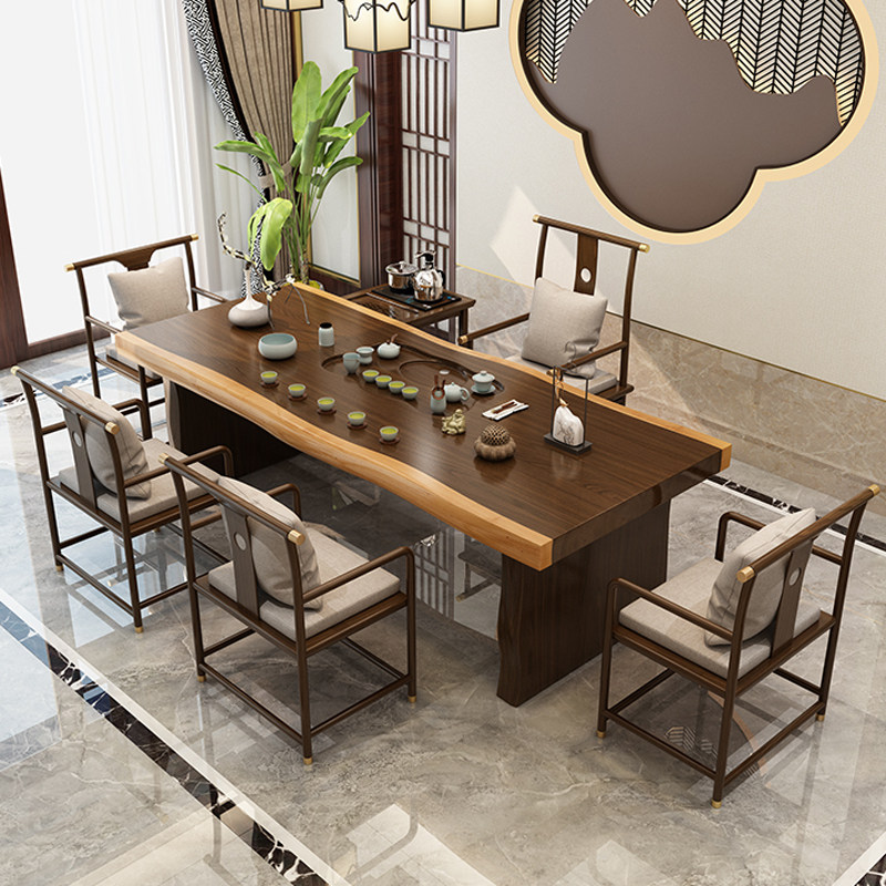 Tea table solid wood combined Gongfu tea Several new Chinese style large plate one-piece Zen tea table chair office home suit