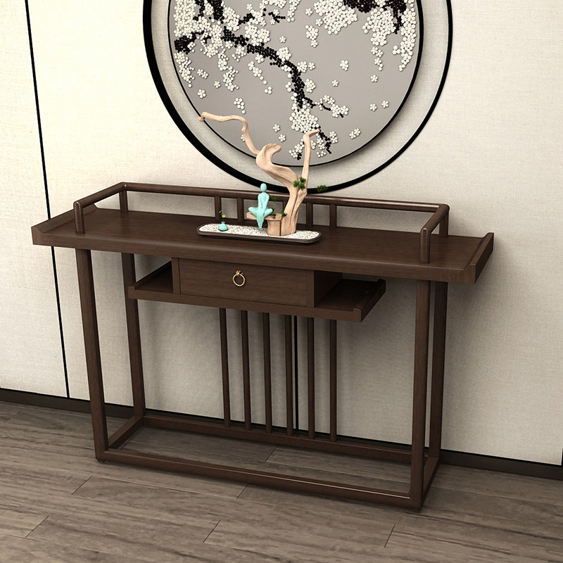 New Chinese Genguan Terrace Modern Minimalist Living Room Bar Case Solid Wood Zen hall Xuanguan for table-end view Taunkeng Xuan Guan Cabinet