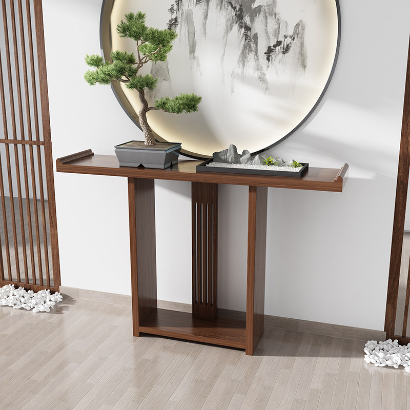 New Chinese Genguan Terrace Modern Minimalist Living Room Bar Case Solid Wood Zen hall Xuanguan for table-end view Taunkeng Xuan Guan Cabinet