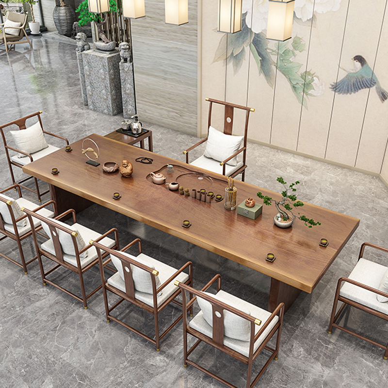 Tea table and chairs Combined large plate New Chinese tea table Zen Serve office hotel Reception solid wood large utilf tea a few