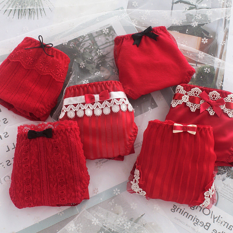 Red underwear lady pure cotton antibacterial sweet festival this life year comfortable and breathable marriage panties
