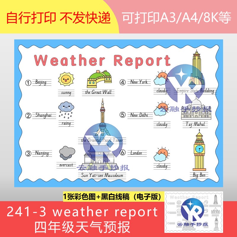 241-3 World Weather Forecast English Weather Report People's Education Press Level 4, Semester 2, 3Rd Starting Point Handwritten Newspaper Digital Version