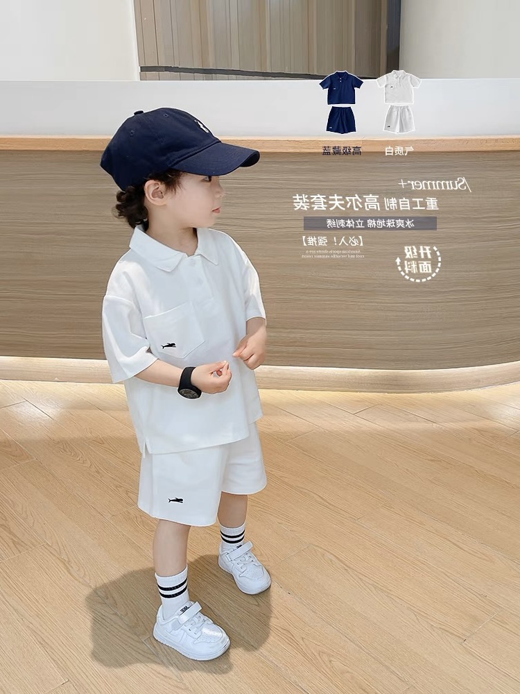 <!--男童运动Polo衫套装夏季薄款翻领上衣休闲T恤韩版潮流宝宝两件套-->