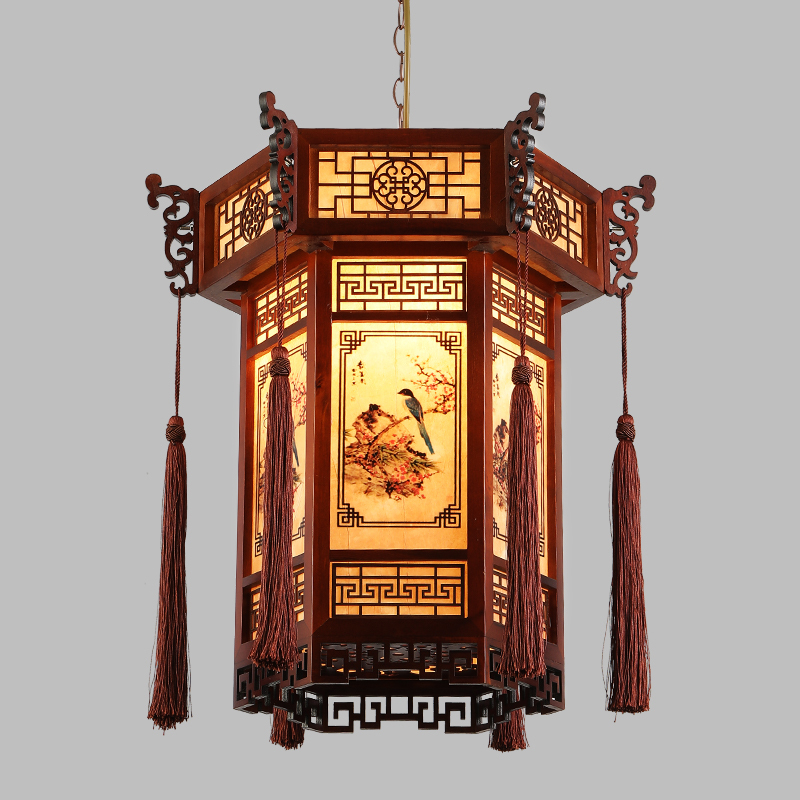 Chinese-Style Solid Wood Hexagonal Lantern Balcony Red Lantern Chandelier Temple Ancestral Hall Chinese Style Antique Architecture Doorhead Outdoor Chinese-Style Solid Wood Hexagonal Lantern Balcony Red Lantern Chandelier Temple Ancestral Hall Chinese Style Antique Architecture Doorhead Outdoor