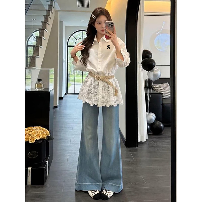Official Authentic Rr Vephf Design White Lace Long-Sleeved Shirt for Women, New Autumn Style, Niche Elegant Shirt