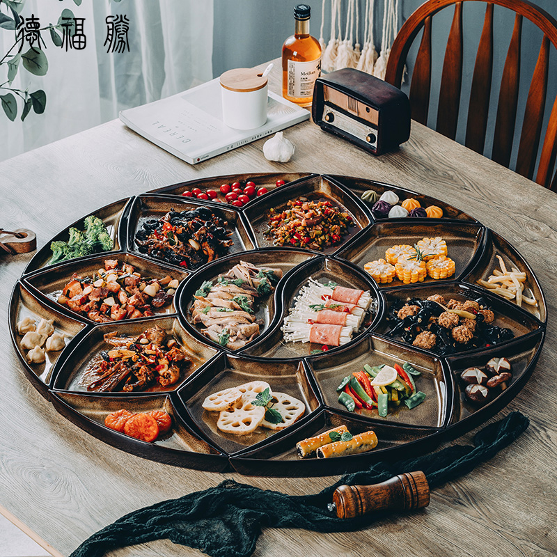 Group dinner plate tableware combined creative net red dish set household Japanese ceramic disk round table hot pot