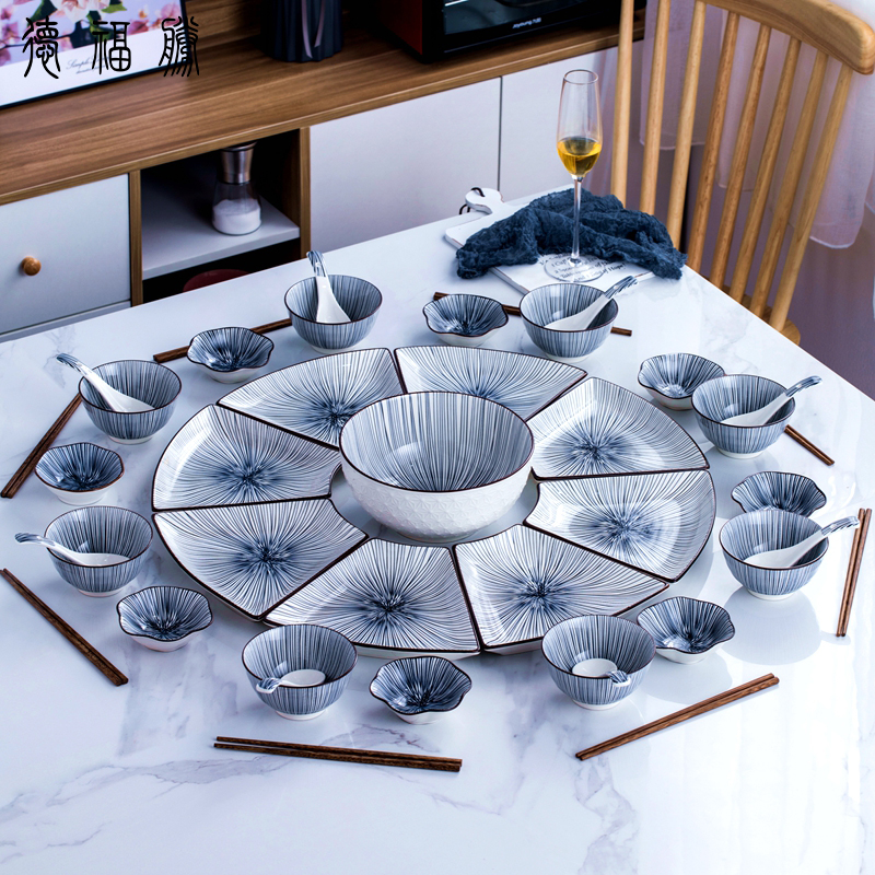 Creative group dinner platter tableware combination dish set home Nordic style Japanese high-end simple non-slip round