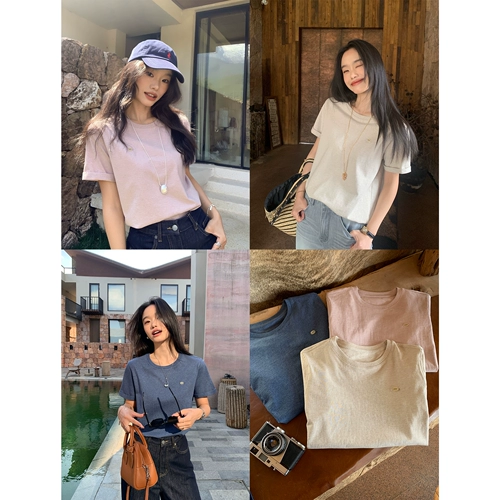 pusumede Изысканная хлопковая трикотажная футболка с короткими рукавами и цветочным узором, женский простой свободный топ на правом плече