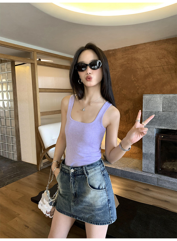 Топы/майки pusumede法式气质方领吊带背心女夏季遮副乳修身显瘦坎肩无袖上衣