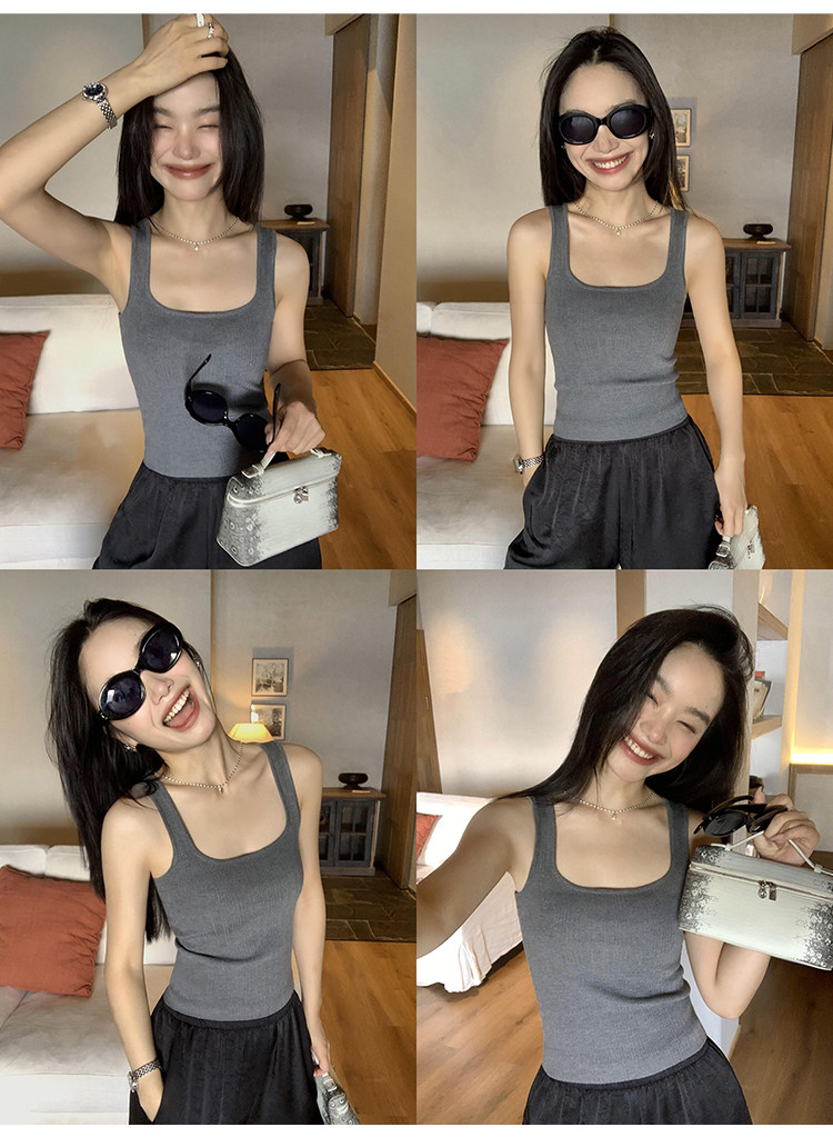 Топы/майки pusumede法式气质方领吊带背心女夏季遮副乳修身显瘦坎肩无袖上衣