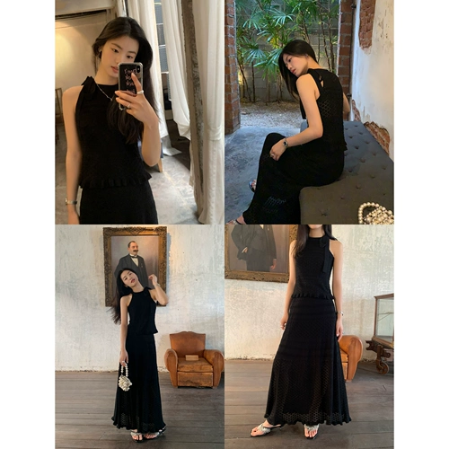 Трикотажная майка топ, комплект, длинная юбка