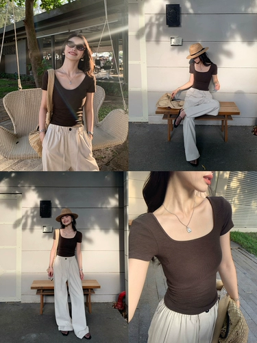 pusumede Трикотажная футболка, квадратный вырез, облегающий крой