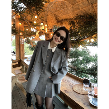 All-match college style woolen jacket double-breasted suit
