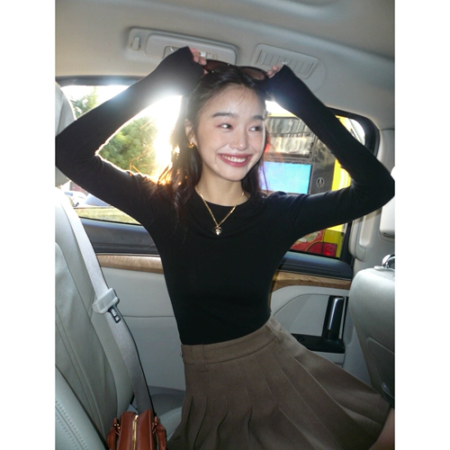 pusumede Трикотажный свитер, приталенный приятный телу лонгслив, круглый воротник