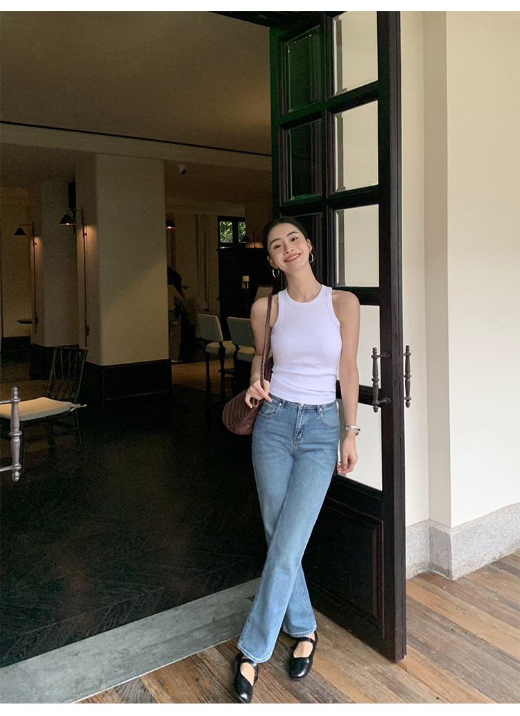 Топы/майки pusumede白色工字针织吊带背心女夏外穿圆领弹力修身坎肩无袖上衣
