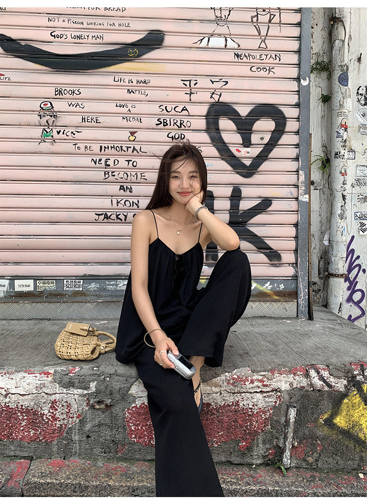 Топы/майки pusumede 黑色吊带背心女夏外穿宽松露背小衫设计感小众无袖上衣