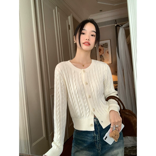 pusumede Осенний ретро короткий трикотажный свитер, кардиган, круглый воротник, оверсайз