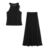 Трикотажная майка топ, комплект, длинная юбка