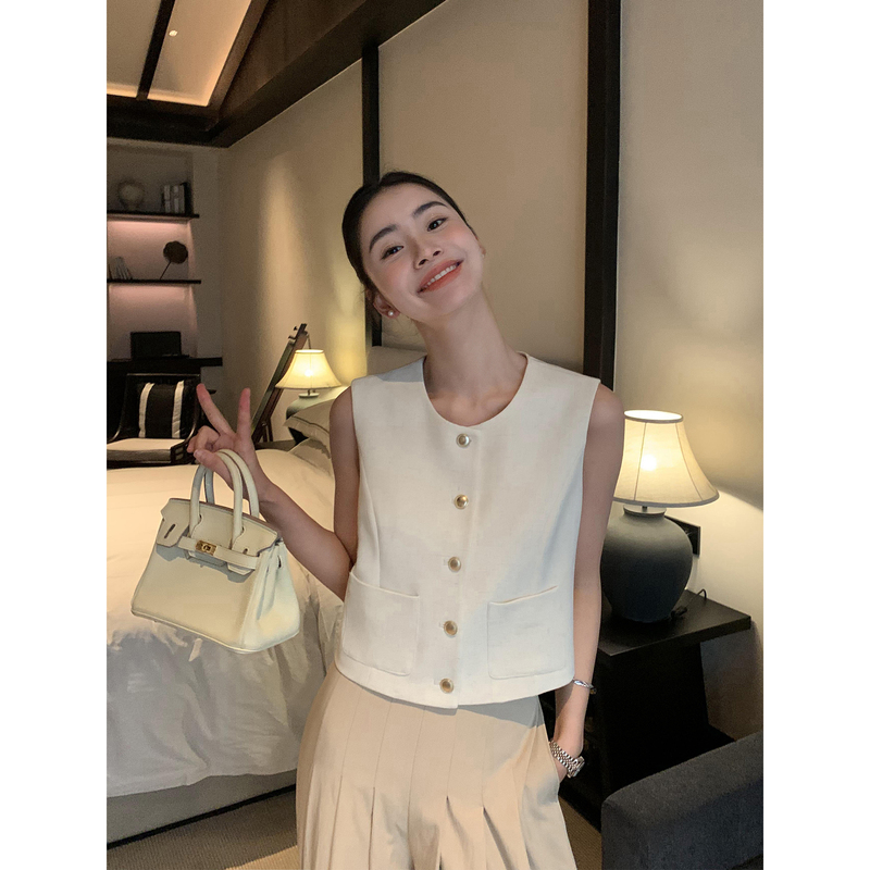Pusumede Short Chanel-Style Blazer Vest for Women, Summer French High-End Sleeveless Top Pusumede Short Chanel-Style Blazer Vest for Women, Summer French High-End Sleeveless Top