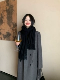 pusumede Черное демисезонное шерстяное пальто, длинная шерстяная куртка, средней длины, премиум класс, яркий броский стиль, свободный крой