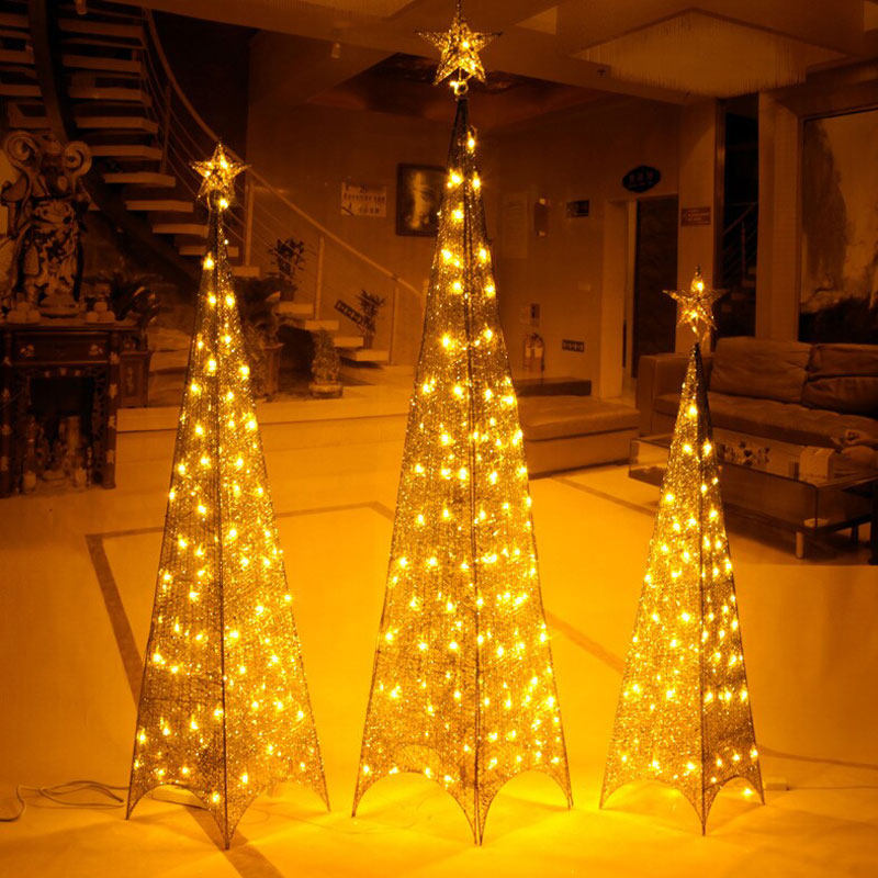 Christmas Decorations Iron Tree Four Sides Tower Tree Lighthouse Iron Art Tree Shop Window Hotel Shine Golden Silver Christmas Tree