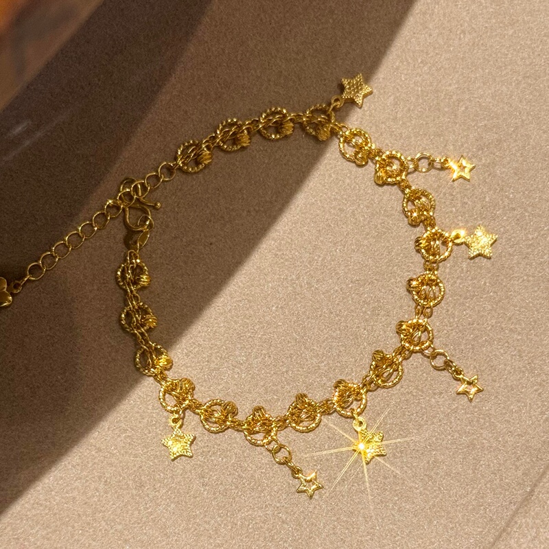 Light Luxury Exquisite Crushed Ice Gold-Colored Dream Catcher Star Lace Sand Gold Bracelet Fashionable Versatile Starry Sky Bracelet Light Luxury Exquisite Crushed Ice Gold-Colored Dream Catcher Star Lace Sand Gold Bracelet Fashionable Versatile Starry Sky Bracelet