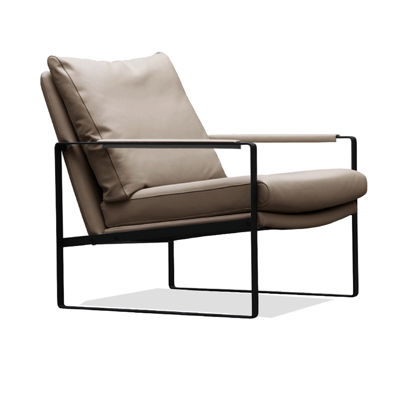 Nordic Genuine Leather Single Sofa Chair, Simple Living Room Leisure Chair, Balcony Modern Designer Chair, Comfortable for Long Sitting, Meeting Chair