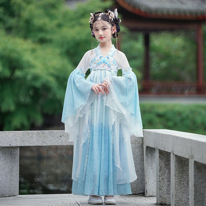 Hanfu Girls' Spring and Summer Long-Sleeved Dress, Super Fairy-Like Princess Dress, Ancient Style, High-End Children's Costume, Chinese Style Tang Suit