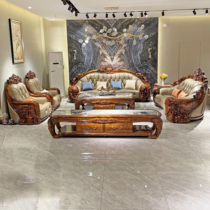 Jinweidi ebony wood sofa elephant combination self-built house high-end villa living room European style first layer cow leather sofa