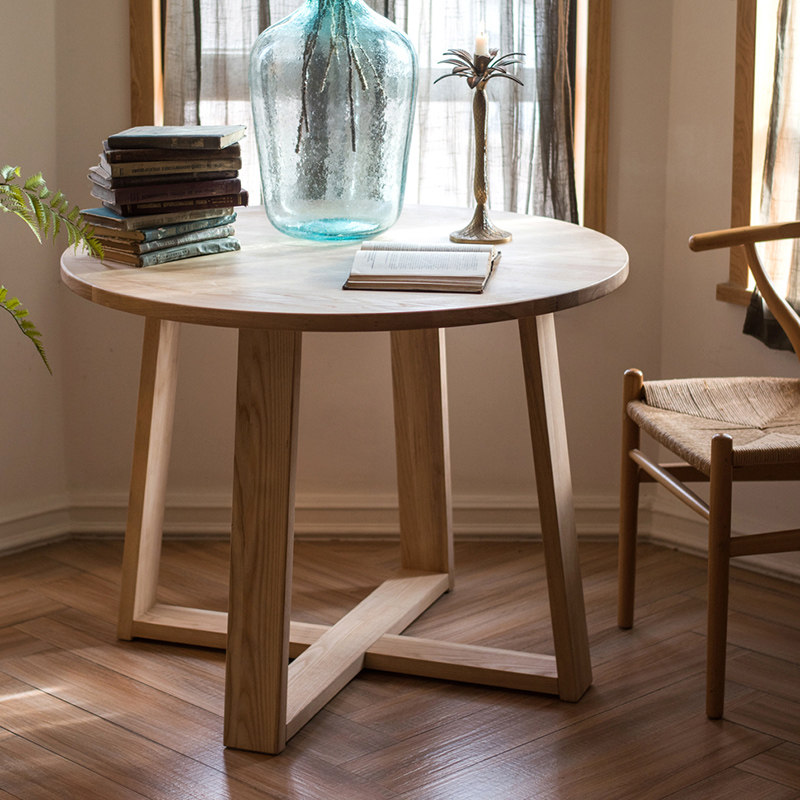 Nordic minimalist solid wood round tea table white wax wood logs edge a few large family-style living room bookhouse small round table furniture