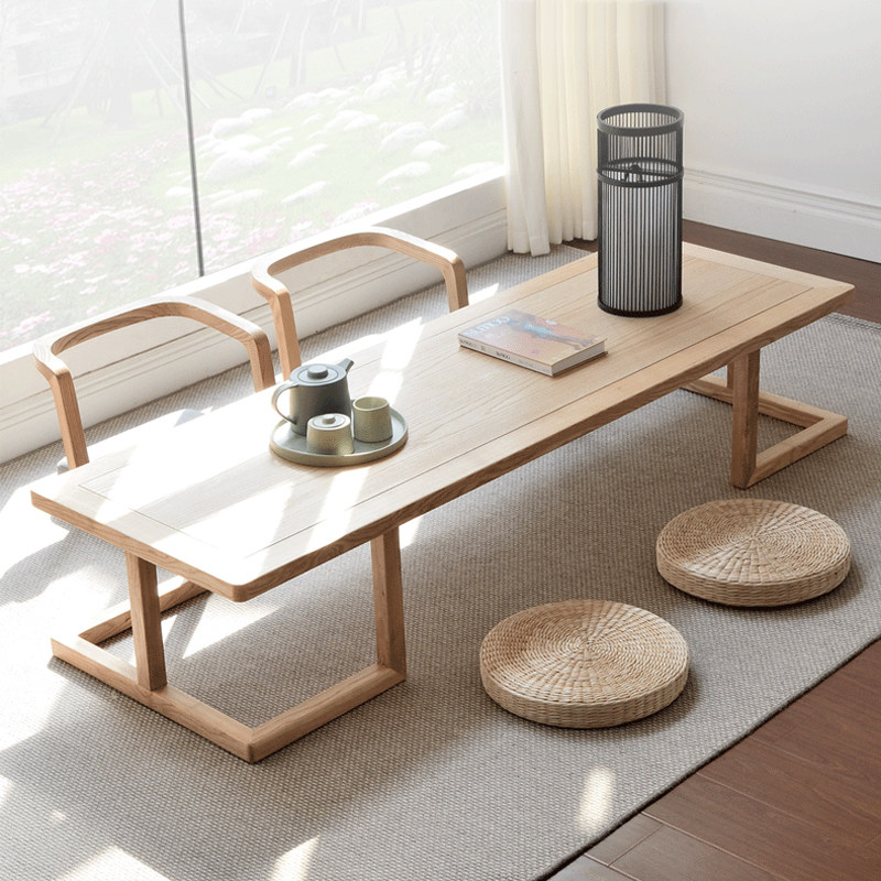 Tatami coffee table all solid wood Japanese bay window simple low ash wood black walnut log Zen Kang table low table