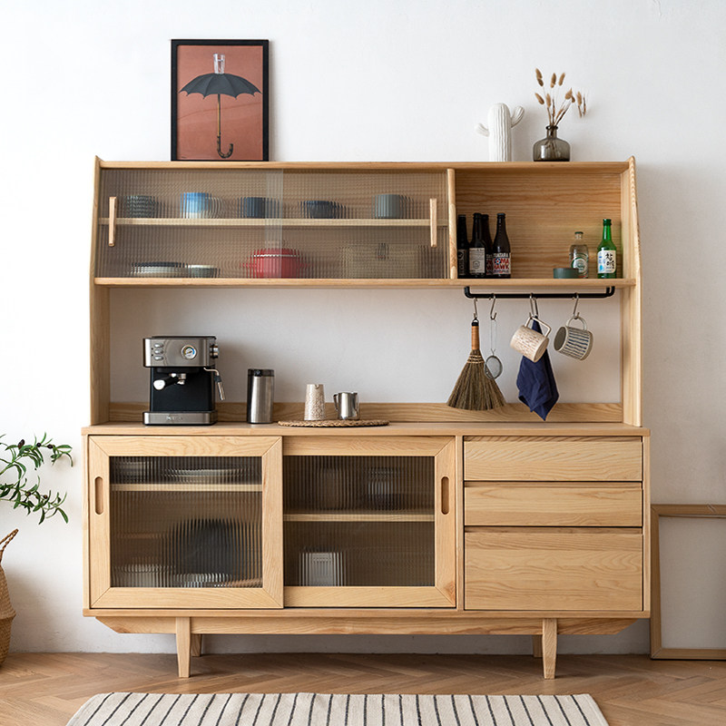 Nordic Dining Cabinet White Wax Wood Japan Style Brief Multifunction Storage Solid Wood Tea Water Cabinet Dining Room Log Furniture Innate