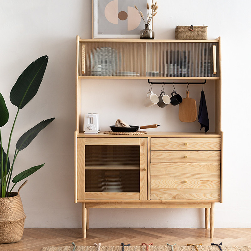 Nordic Japanese dining cabinet Household solid wood living room modern simple tea cabinet Ash wood multi-functional high storage cabinet