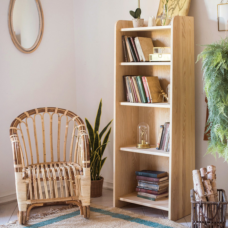 Ash wood solid wood bookshelf original wood color Nordic Home Storage bookcase floor rack decoration designer furniture