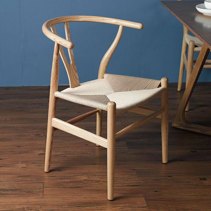 Nordic Minimalist Y Chair Dining Chair Home Solid Wood Chairs Backrest Original Wood Color Modern Wind Makeup Vines Dining Hall Armrest