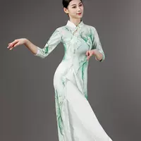 FM38-2401 зеленое чонсам + белые подтяжки