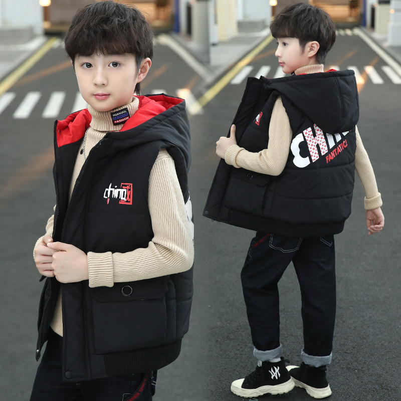 Boy Waistcoat Autumn Winter 2021 New Down Cotton Kan Shoulder CUHK Tong Cotton Thickened Vest Outwear Foreign Pie Waistcoat