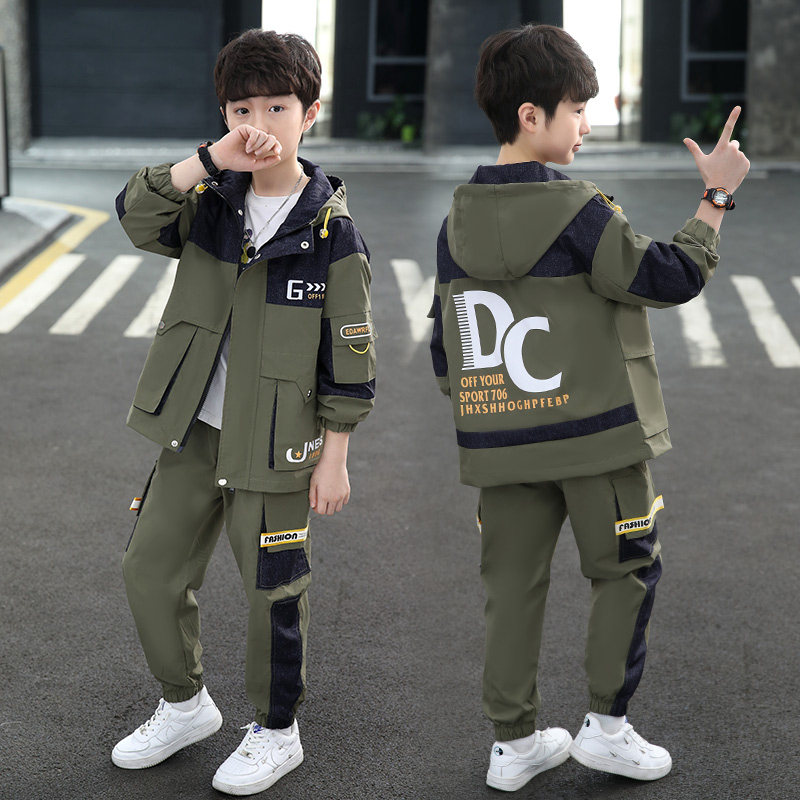 Net red fried street suit boys trendy handsome fashion jacket trendy spring and autumn children's casual sports overalls two-piece set