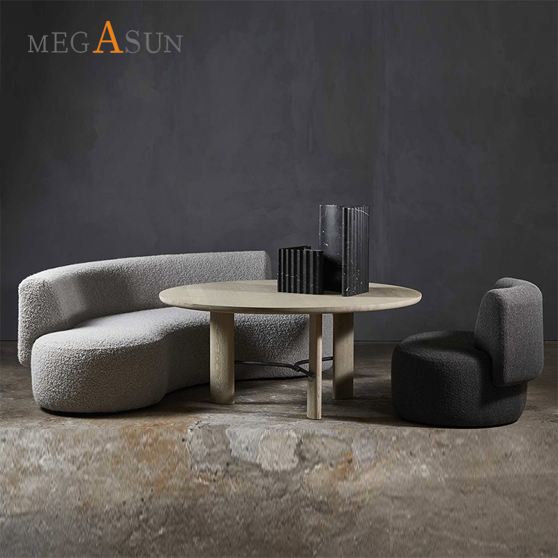 Italian minimalist lamb wool fabric sofa model room light luxury simple modern three-person wabi-sabi style small apartment sofa