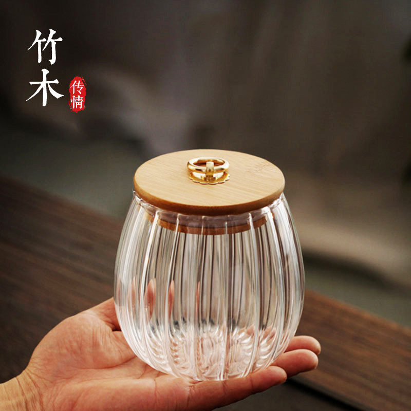 Transparent glass tea leaf jars Home Japanese style small number deposit tea pot black tea green tea Pu'er tea storage sealed tank moisture
