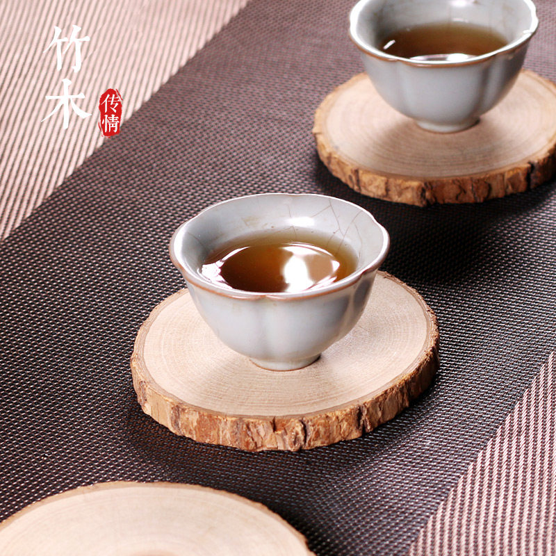 Natural log tea coaster insulation pad annual ring wood chip tea holder mat decoration anti-scalding round pad tea ceremony accessories